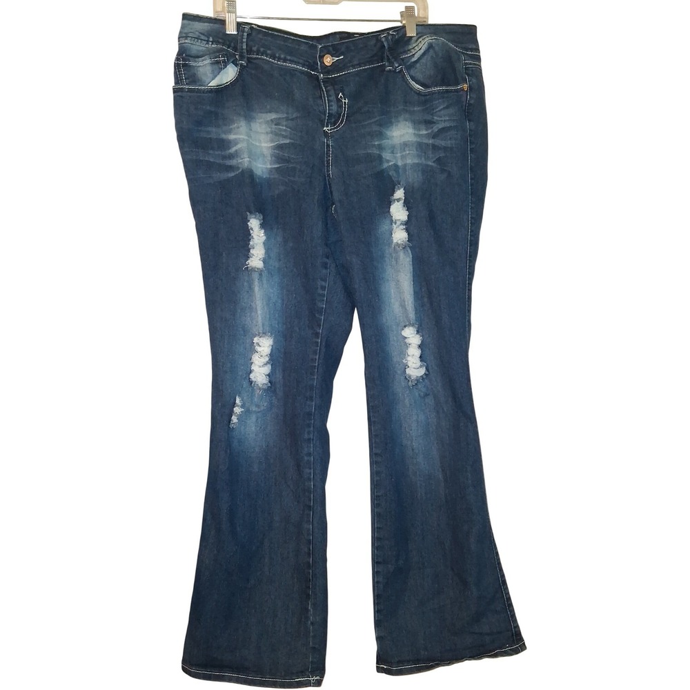 DERÈON By Beyonce Womens Jeans Size 20W Dark Wash Distressed Denim Flare Leg